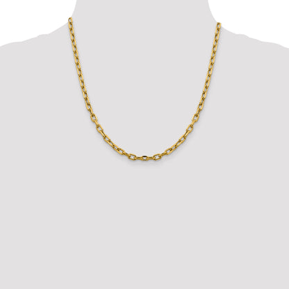 14K Yellow Gold 20 inch 4.9mm Semi-Solid Diamond-cut Open Link Cable with Lobster Clasp Chain Necklace