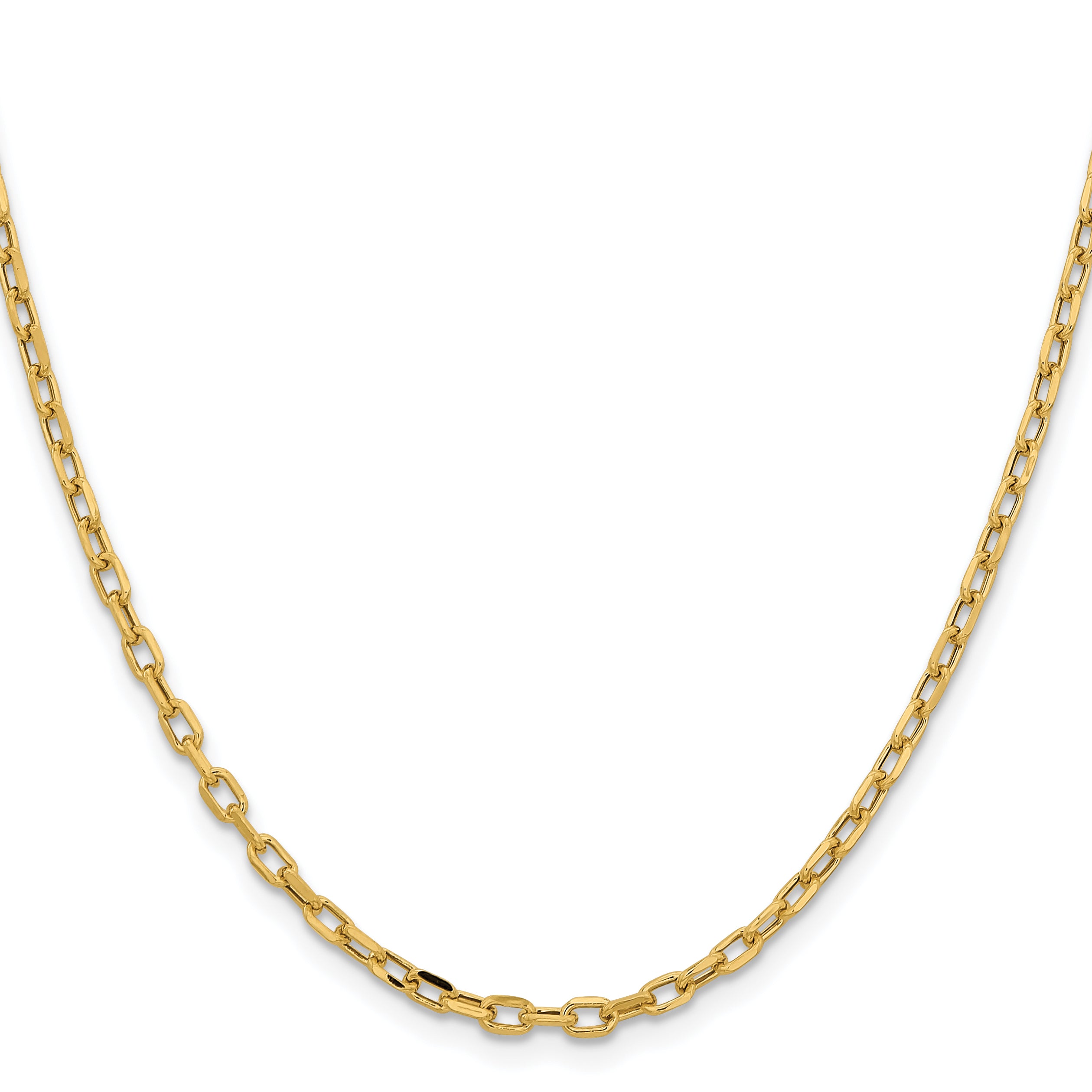 14K Yellow Gold Yellow Gold 20 inch 3mm Semi-Solid Diamond-cut Open Link Cable with Lobster Clasp Chain Necklace
