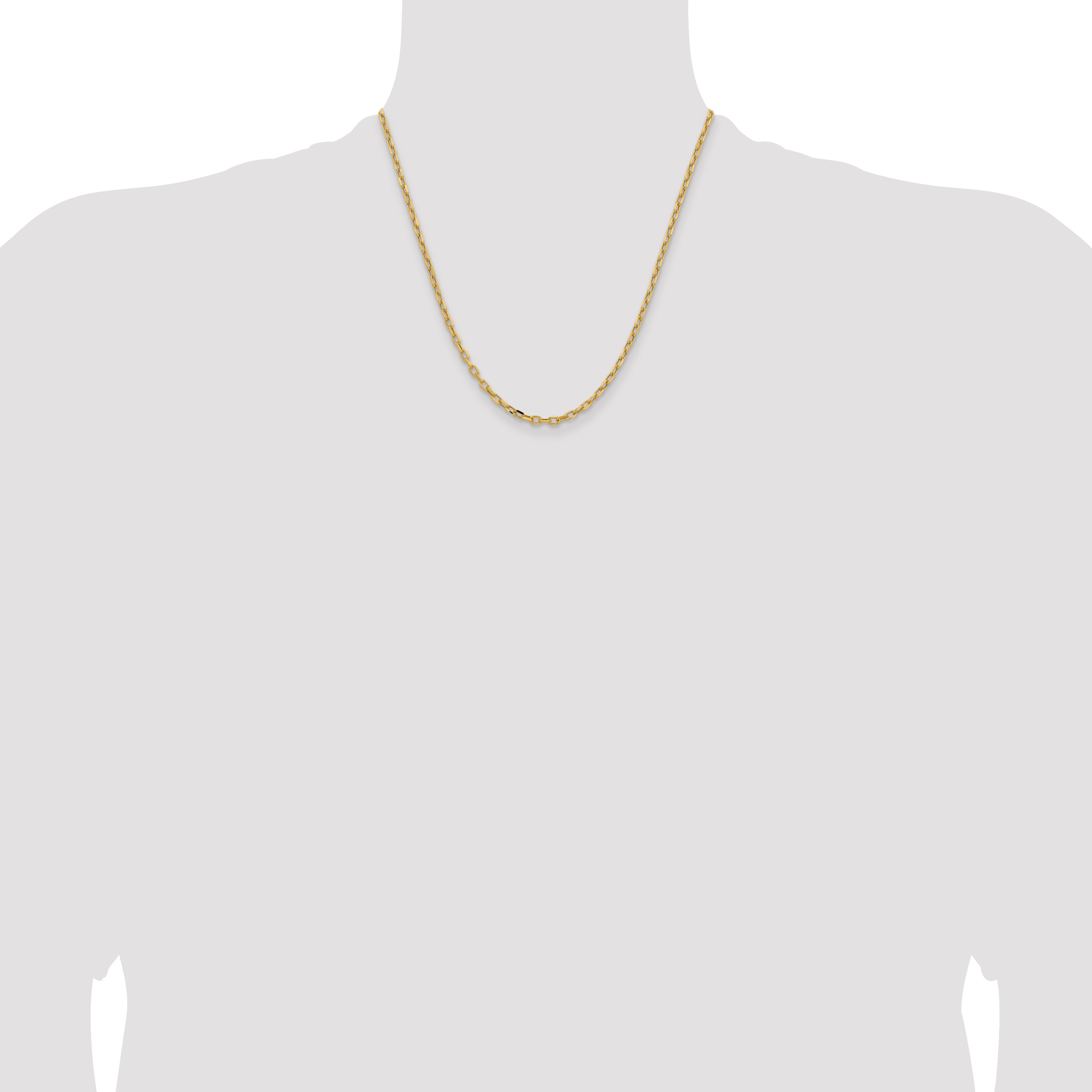 14K Yellow Gold Yellow Gold 20 inch 3mm Semi-Solid Diamond-cut Open Link Cable with Lobster Clasp Chain Necklace