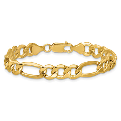 14K Yellow Gold 8 inch 8.5mm Semi-Solid Figaro with Lobster Clasp Bracelet