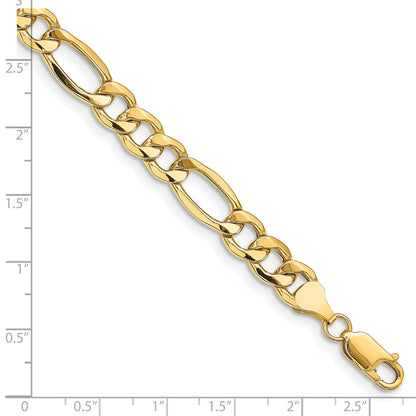 14K Yellow Gold 8 inch 8.5mm Semi-Solid Figaro with Lobster Clasp Bracelet