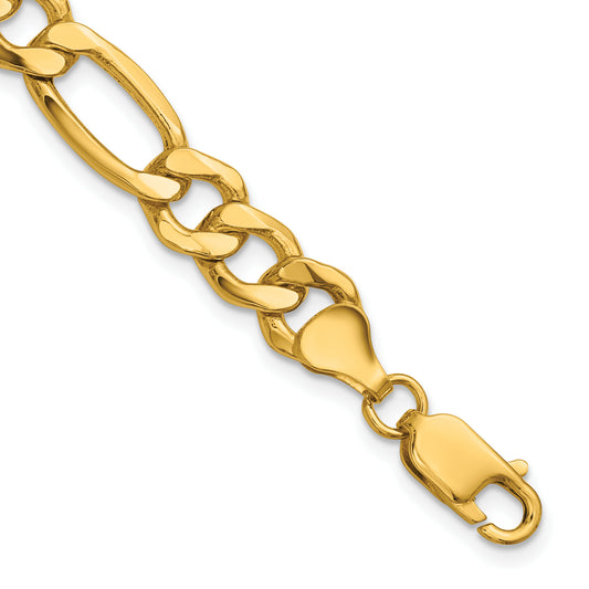 14K Yellow Gold 7 inch 8.5mm Semi-Solid Figaro with Lobster Clasp Bracelet
