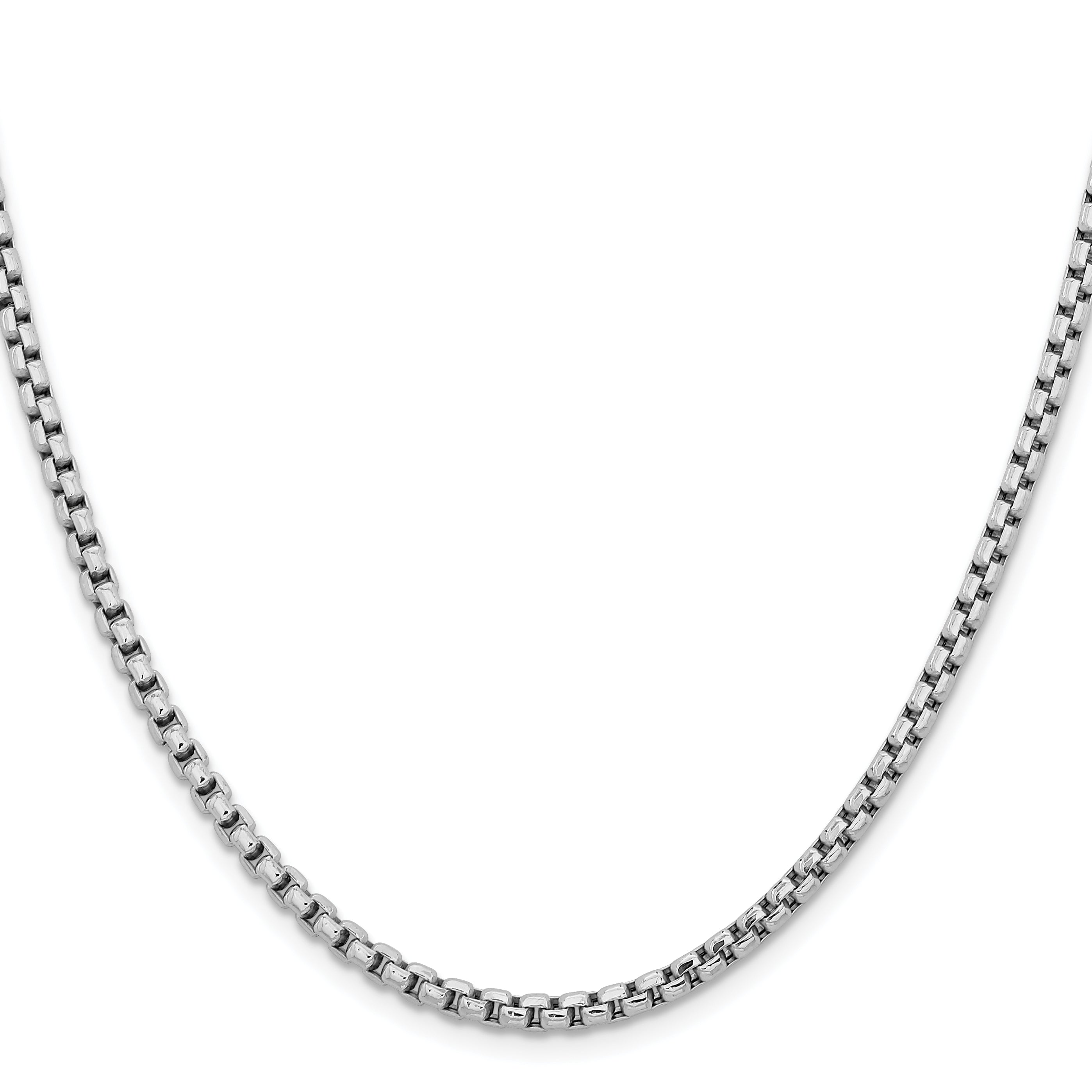 14K White Gold 28 inch 3.6mm Semi-Solid Round Box with Lobster Clasp Chain Necklace