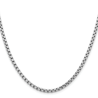 14K White Gold 28 inch 3.6mm Semi-Solid Round Box with Lobster Clasp Chain Necklace