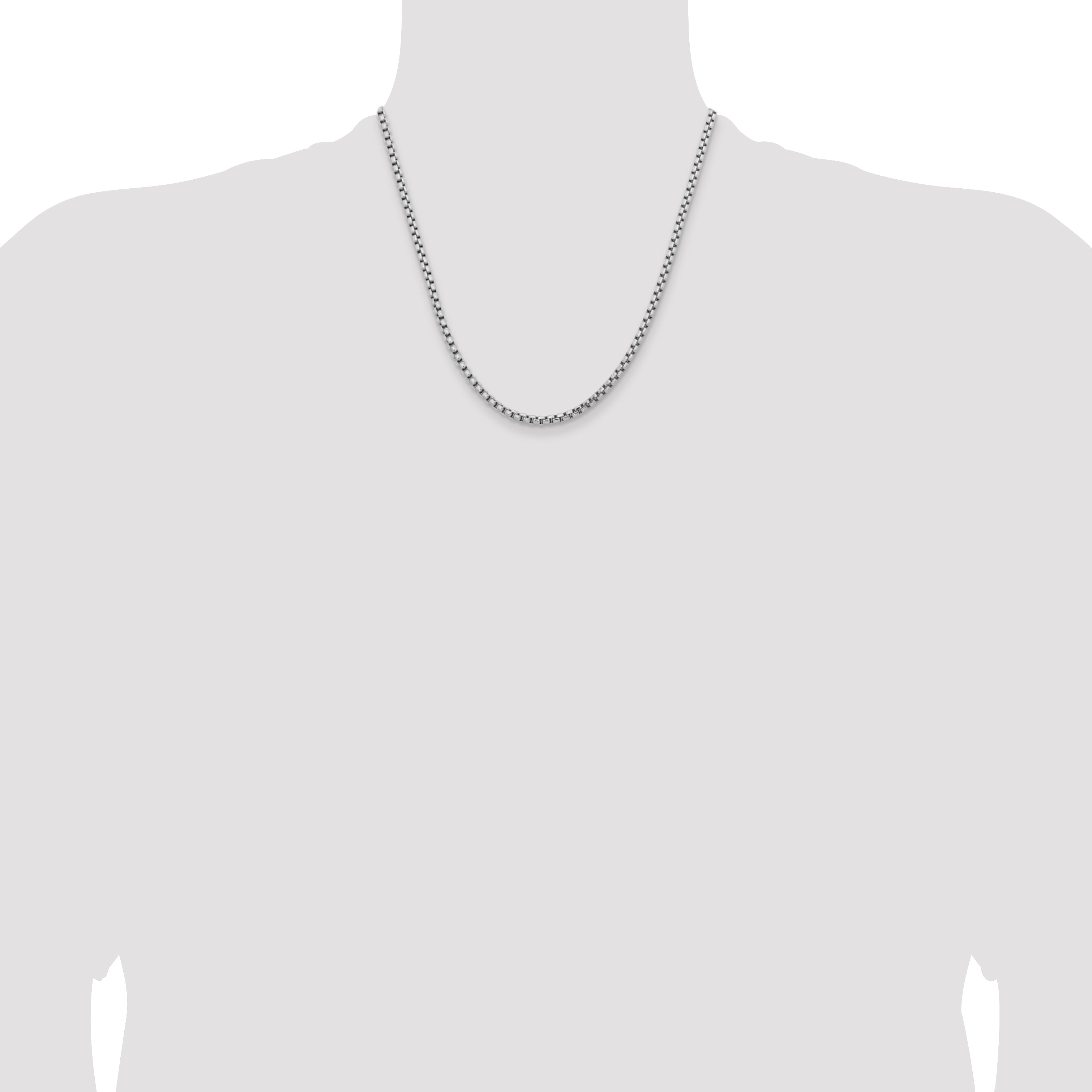 14K White Gold 20 inch 3.6mm Semi-Solid Round Box with Lobster Clasp Chain Necklace