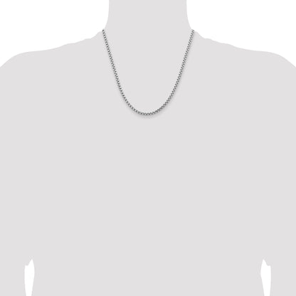 14K White Gold 20 inch 3.6mm Semi-Solid Round Box with Lobster Clasp Chain Necklace