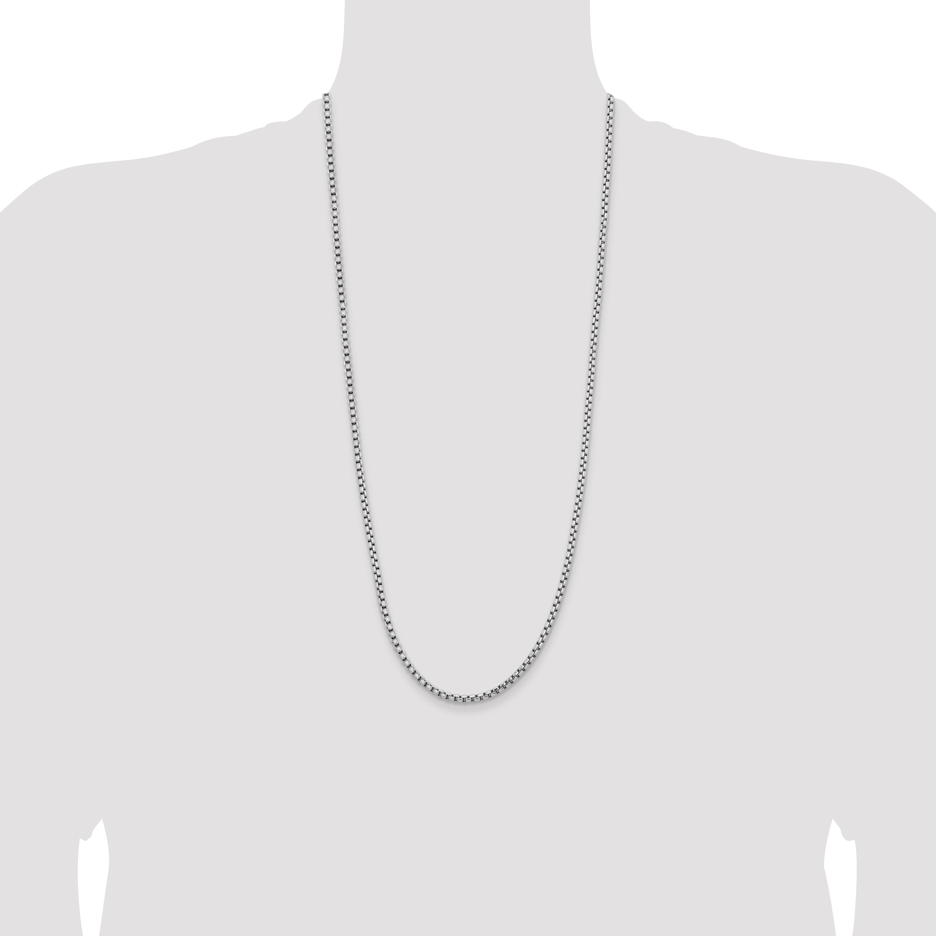 14K White Gold 30 inch 3.6mm Semi-Solid Round Box with Lobster Clasp Chain Necklace