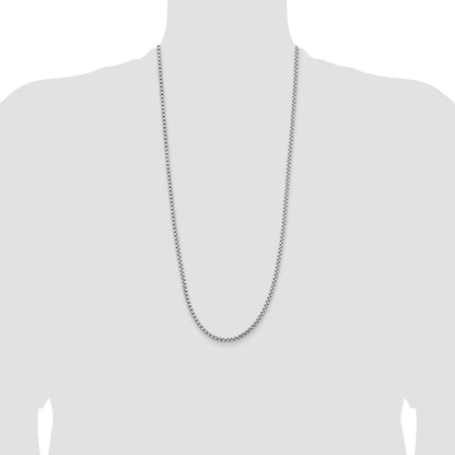 14K White Gold 30 inch 3.6mm Semi-Solid Round Box with Lobster Clasp Chain Necklace