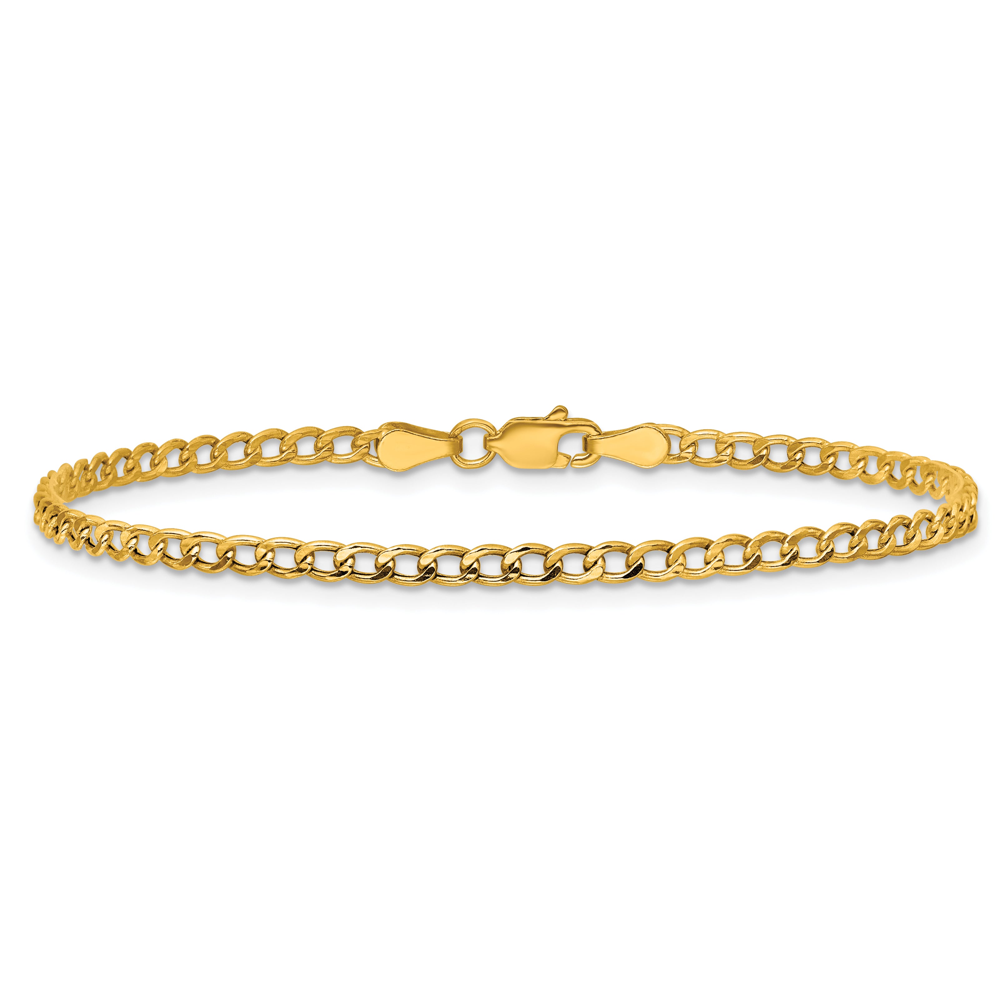 14K Yellow Gold 10 inch 2.85mm Semi-Solid Curb with Lobster Clasp Anklet