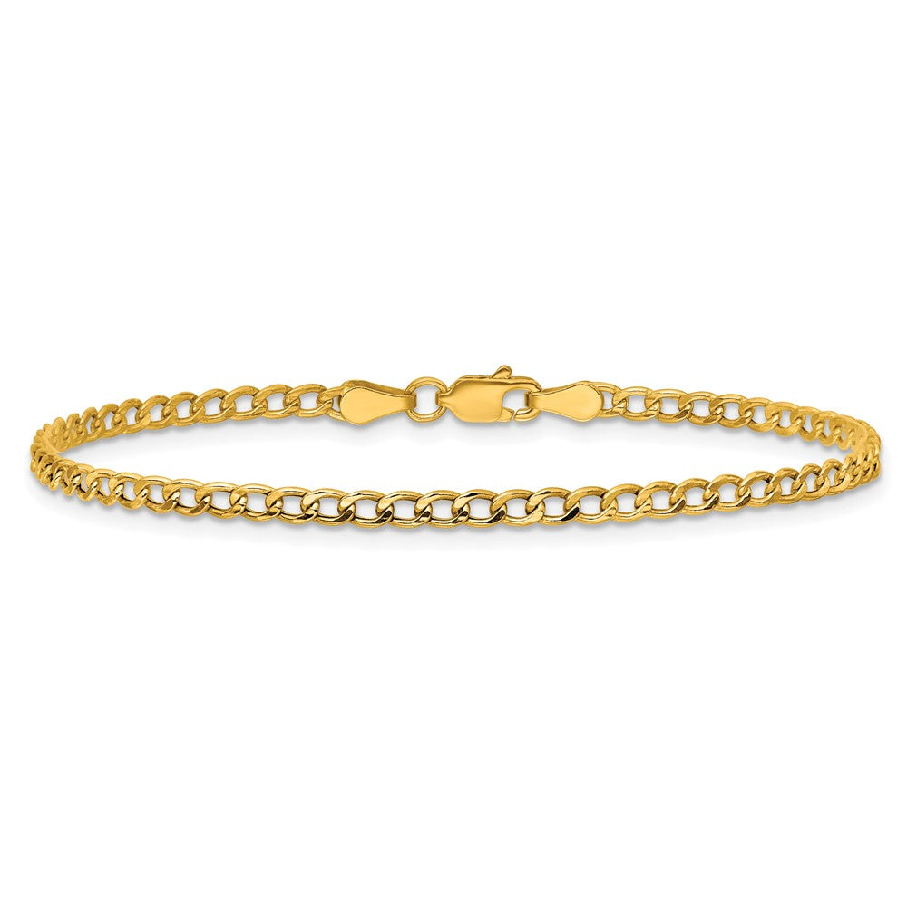 14K Yellow Gold 9 inch 2.85mm Semi-Solid Curb with Lobster Clasp Anklet