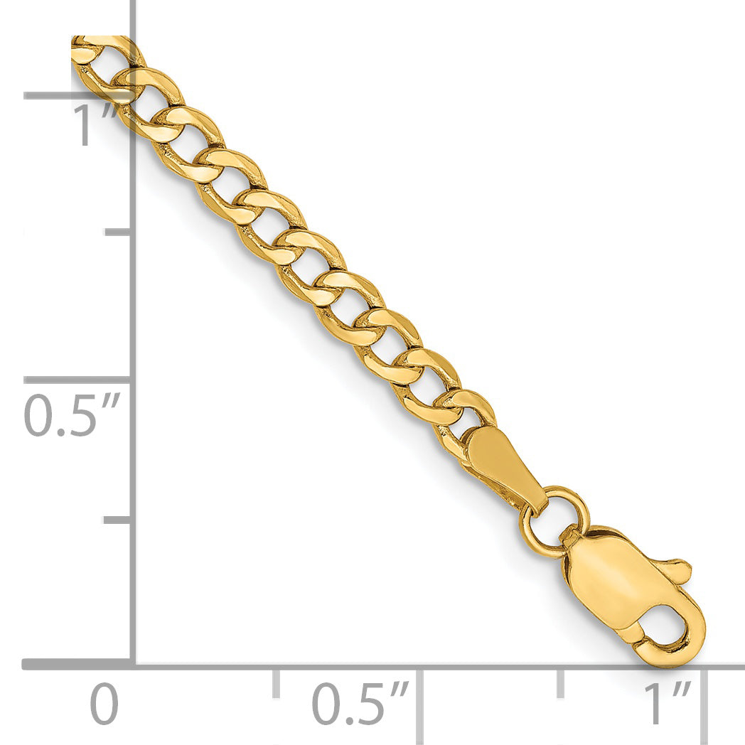 14K Yellow Gold 10 inch 2.85mm Semi-Solid Curb with Lobster Clasp Anklet