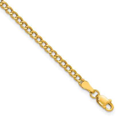 14K Yellow Gold 9 inch 2.85mm Semi-Solid Curb with Lobster Clasp Anklet
