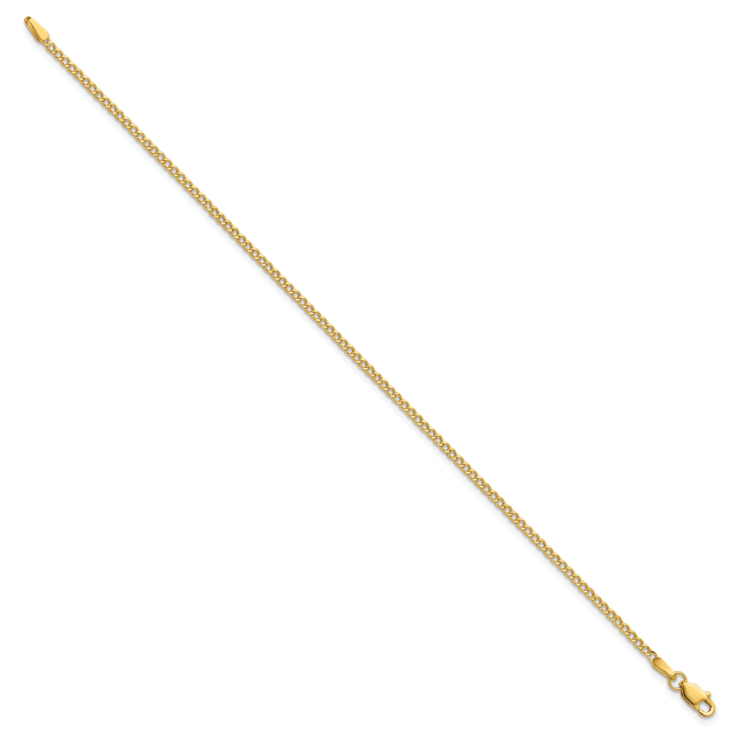 14K Yellow Gold 1.85mm Semi-Solid Curb Chain Bracelet