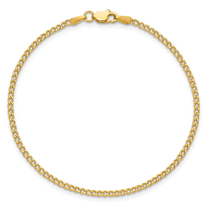 14K Yellow Gold 10 inch 1.85mm Semi-Solid Curb with Lobster Clasp Anklet