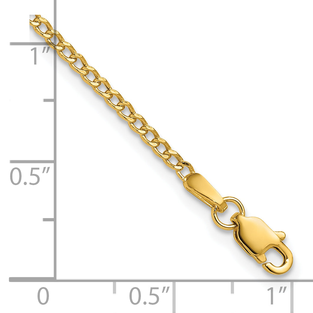 14K Yellow Gold 10 inch 1.85mm Semi-Solid Curb with Lobster Clasp Anklet