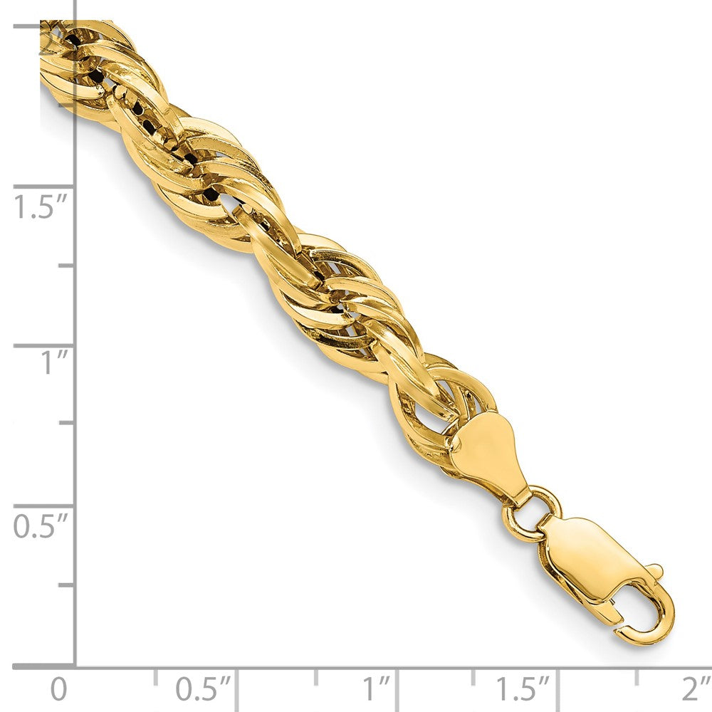 14k Yellow Gold 7mm Semi Solid Rope with Lobster Clasp Chain Bracelet