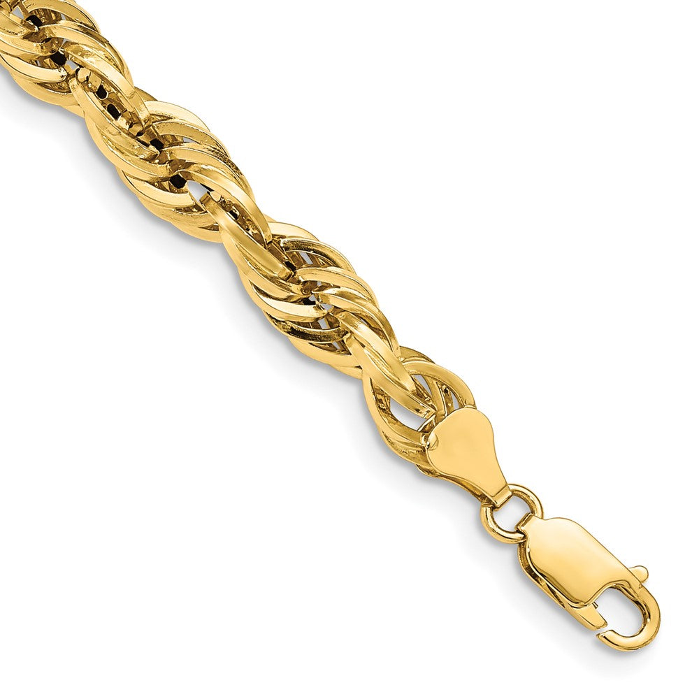 14k Yellow Gold 7mm Semi Solid Rope with Lobster Clasp Chain Bracelet