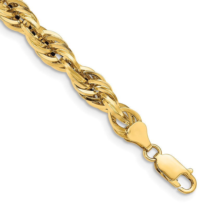 14k Yellow Gold 7mm Semi Solid Rope with Lobster Clasp Chain Bracelet