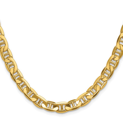 22 Inch 14K Yellow Gold 7.0mm Semi-Solid Anchor Chain Necklace