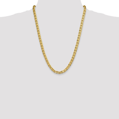 24 Inch 14K Yellow Gold 7.0mm Semi-Solid Anchor Chain Necklace