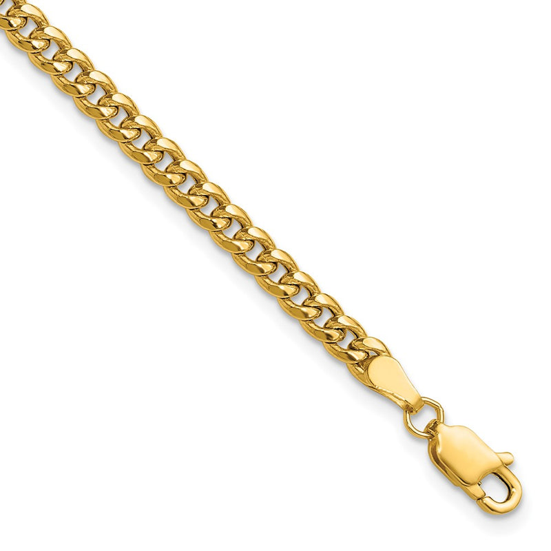 8 Inch 14K Yellow Gold 3.5mm Semi-Solid Miami Cuban Chain Bracelet