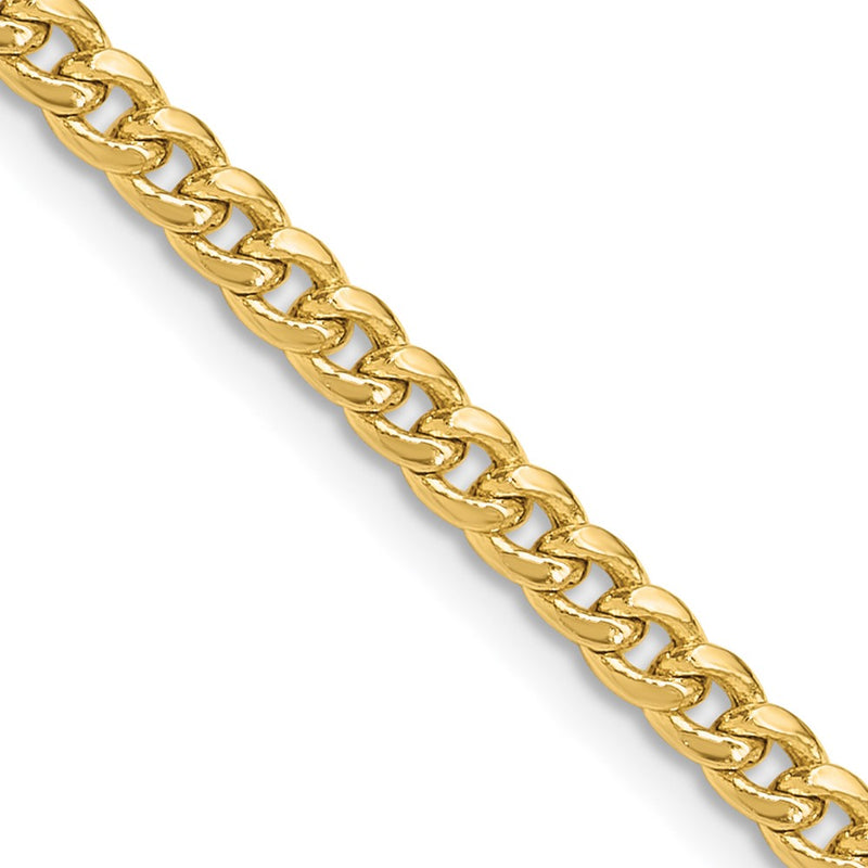 14K Yellow Gold 3.5mm Semi-Solid Miami Cuban Chain Necklace