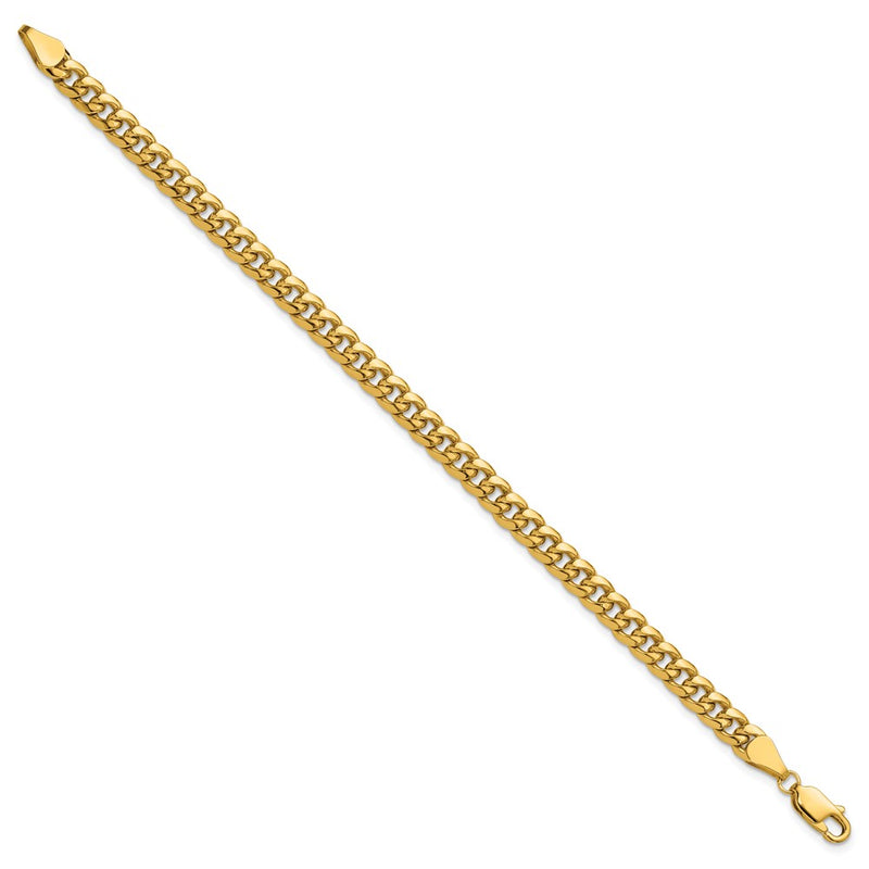 9 Inch 14K Yellow Gold 5.25mm Semi-Solid Miami Cuban Chain Bracelet