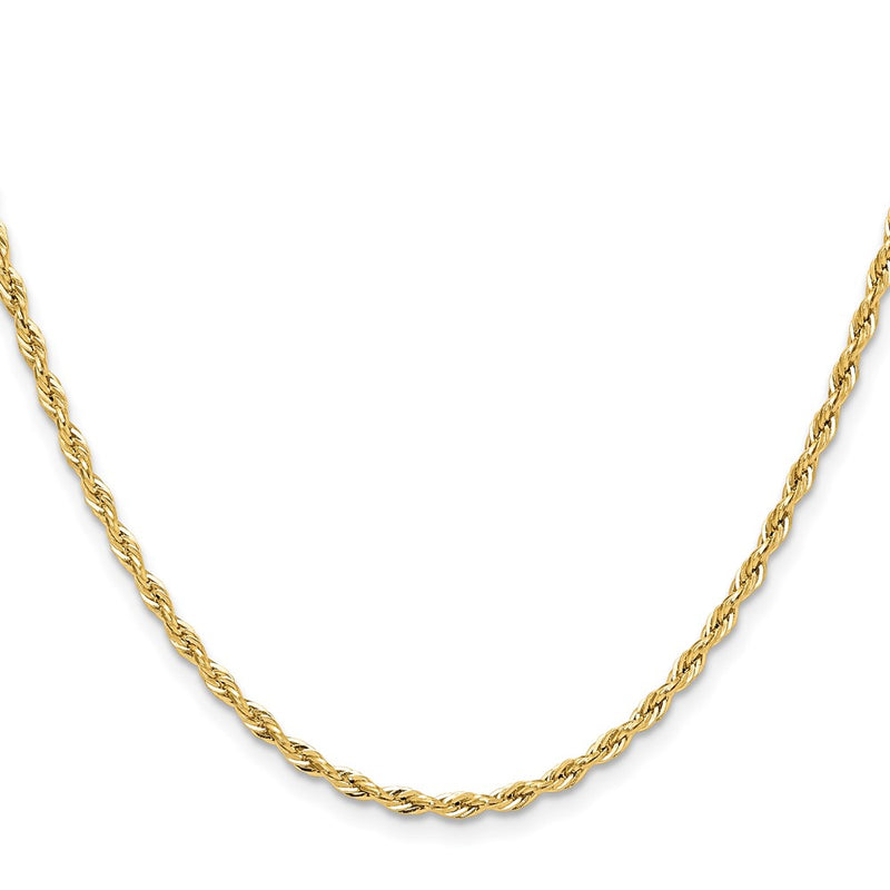 20 Inch 14Ky 2.5mm Semi-Solid Rope Chain Necklace