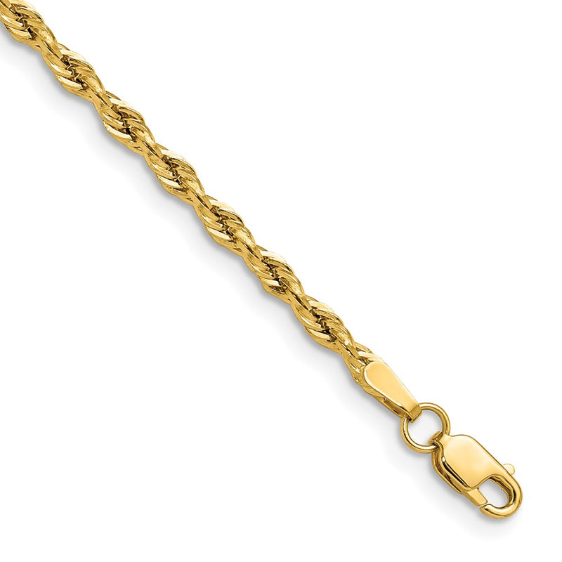 14k Yellow Gold 14ky 2.5mm Semi-Solid Rope Chain Bracelet