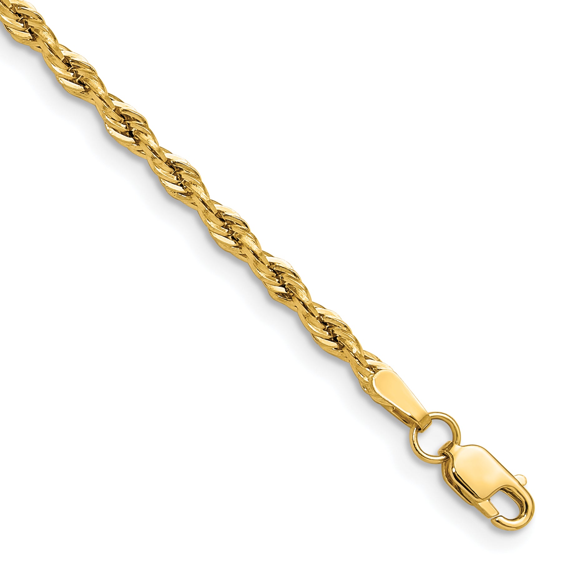 10 Inch 14Ky 2.5mm Semi-Solid Rope Chain Anklet