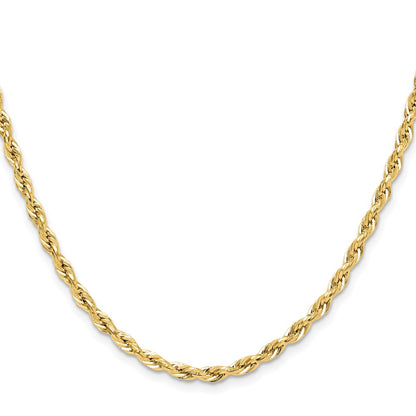 22 Inch 14Ky 3.5mm Semi-Solid Rope Chain Necklace