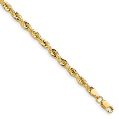 14k Yellow Gold 14ky 3.5mm Semi-Solid Rope Chain Bracelet