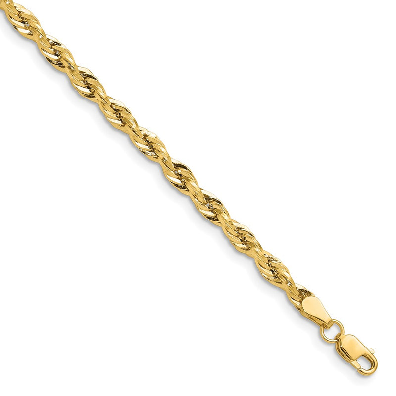 14k Yellow Gold 14ky 3.5mm Semi-Solid Rope Chain Bracelet