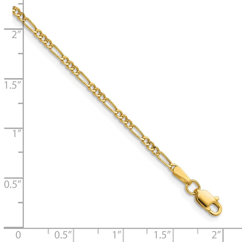 14k Yellow Gold 1.9mm Semi-Solid Figaro Chain Anklet