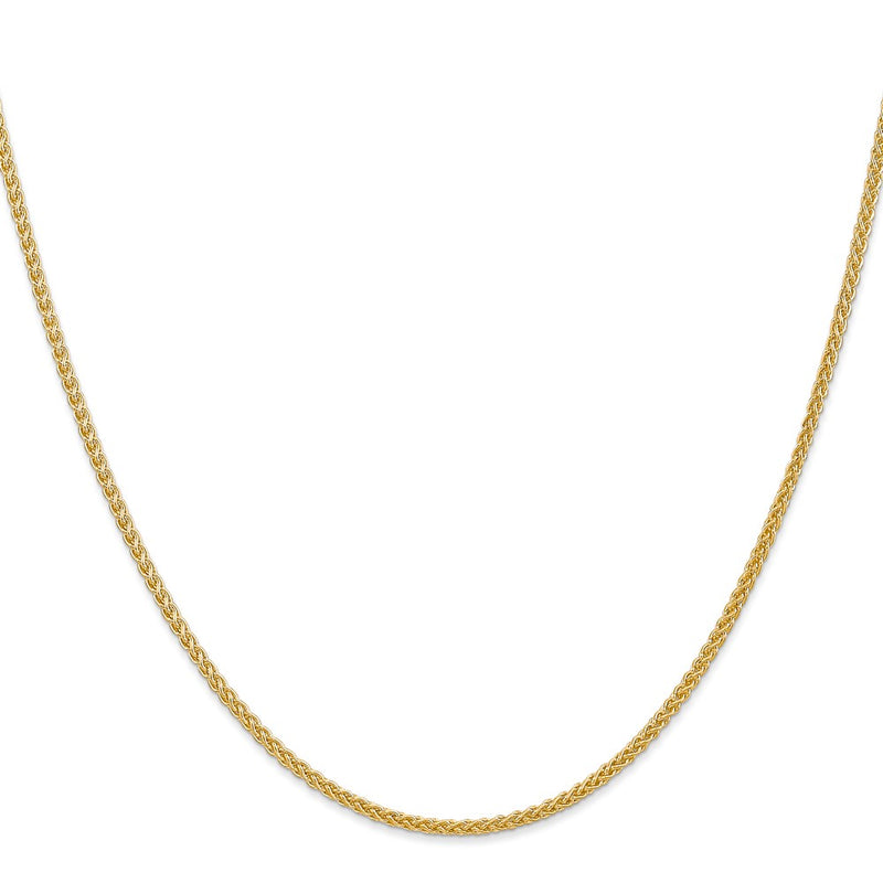14K Yellow Gold 16 Inch 2mm Semi-Solid Wheat With Lobster Clasp Chain Necklace