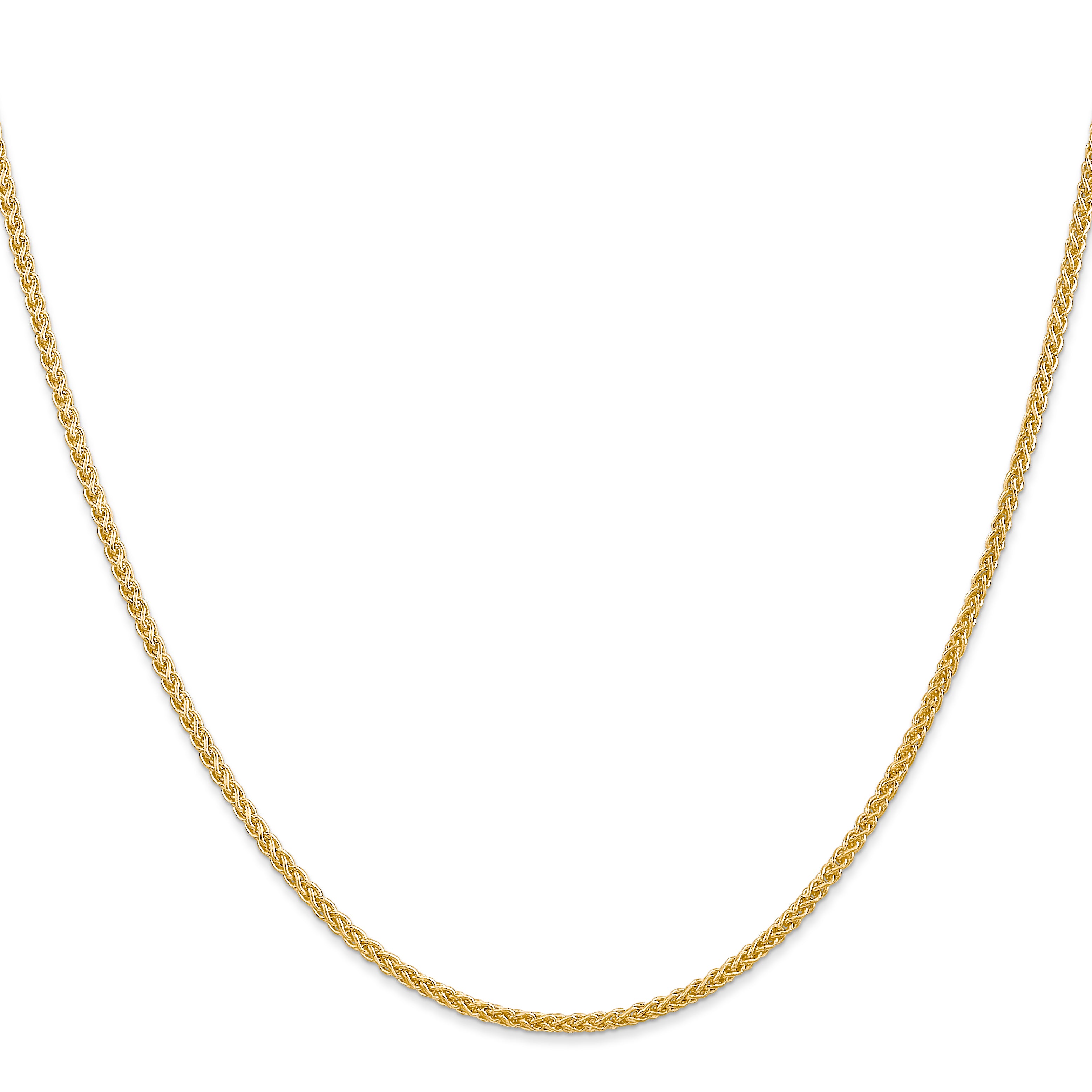 14K Yellow Gold 30 Inch 2mm Semi-Solid Wheat With Lobster Clasp Chain Necklace