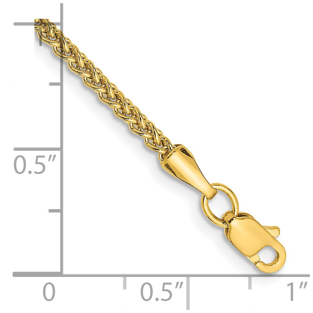 14K Yellow Gold 10 Inch 2mm Semi-Solid Wheat With Lobster Clasp Anklet