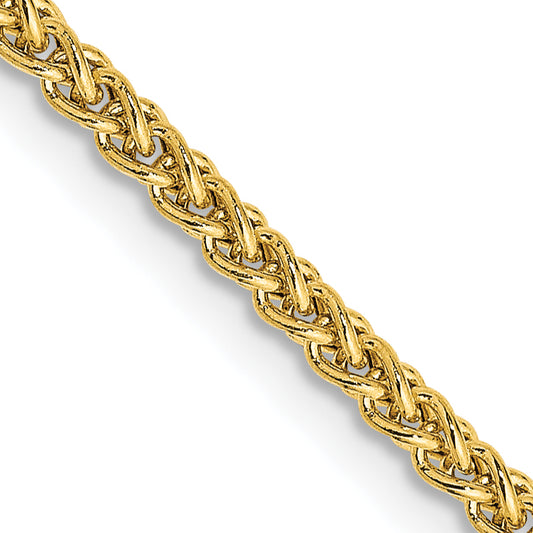 14K Yellow Gold 30 Inch 2mm Semi-Solid Wheat With Lobster Clasp Chain Necklace