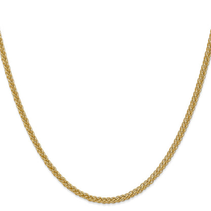14K Yellow Gold 2.6mm Semi-Solid 3-Wire Wheat With Lobster Clasp Chain Necklace