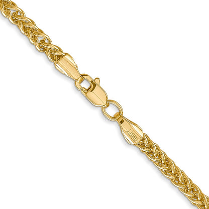 14K Yellow Gold 2.6mm Semi-Solid 3-Wire Wheat With Lobster Clasp Chain Necklace