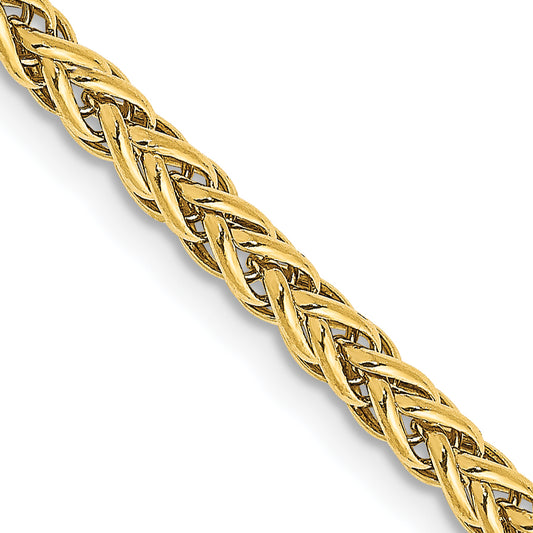 14K Yellow Gold 20 Inch 2.6mm Semi-Solid 3-Wire Wheat With Lobster Clasp Chain Necklace