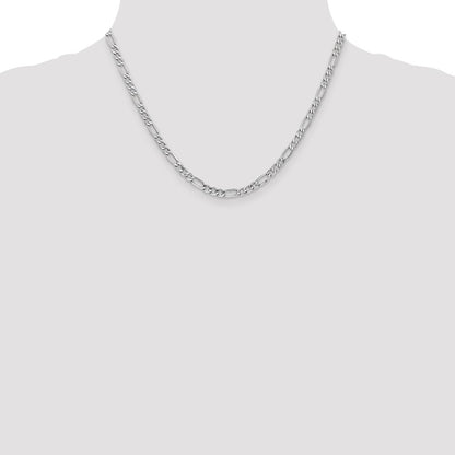 14K White Gold 4.4mm Semi-Solid Figaro With Lobster Clasp Chain Necklace
