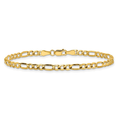 14K Yellow Gold 8 inch 3.5mm Semi-Solid Figaro with Lobster Clasp Bracelet