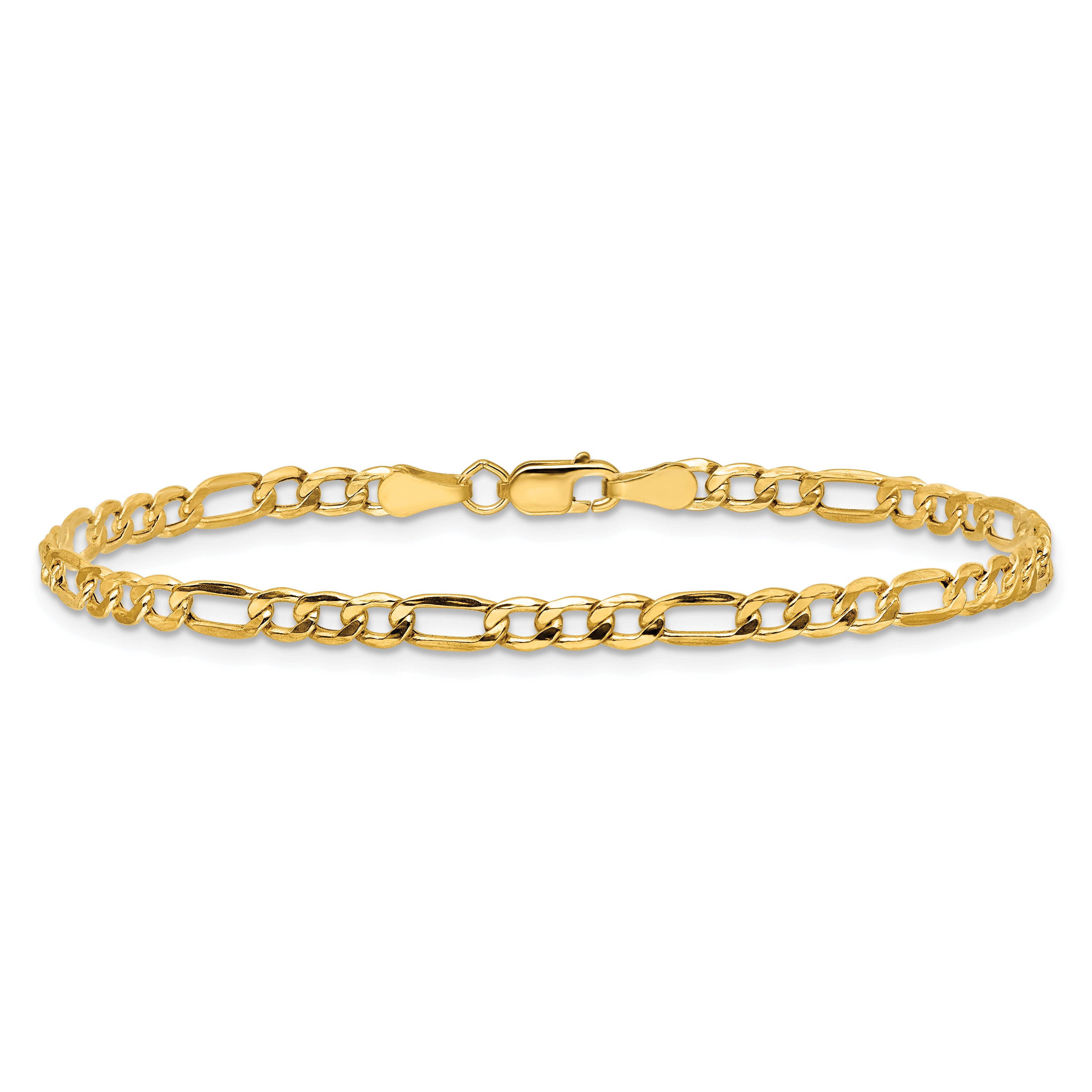 14K Yellow Gold 10 inch 3.5mm Semi-Solid Figaro with Lobster Clasp Anklet