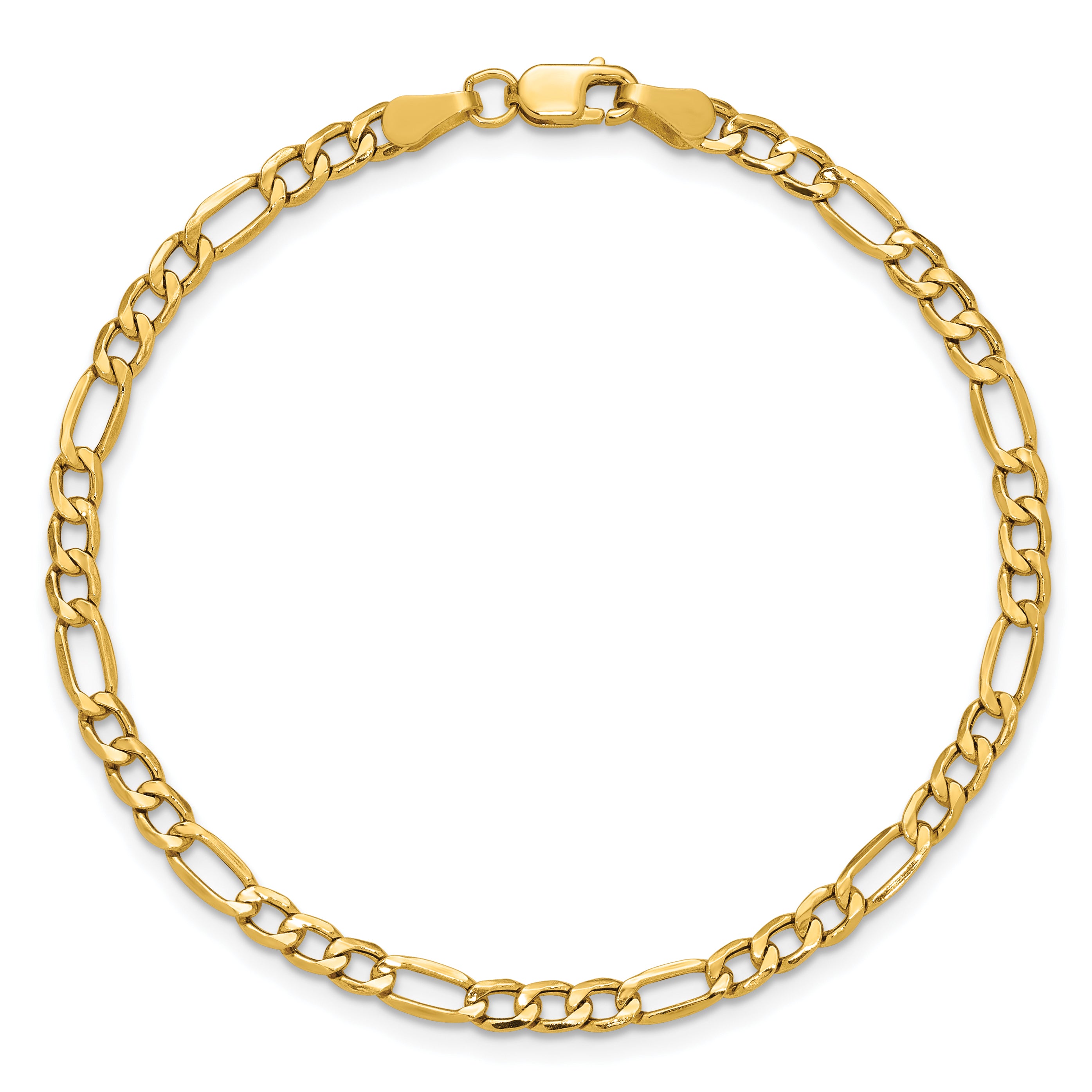 14K Yellow Gold 10 inch 3.5mm Semi-Solid Figaro with Lobster Clasp Anklet
