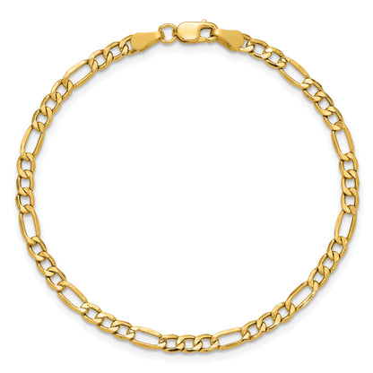 14K Yellow Gold 10 inch 3.5mm Semi-Solid Figaro with Lobster Clasp Anklet