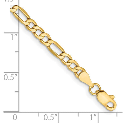14K Yellow Gold 8 inch 3.5mm Semi-Solid Figaro with Lobster Clasp Bracelet