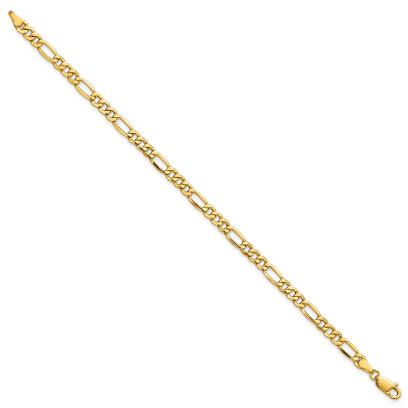 14K Yellow Gold 8 inch 4.2mm Semi-Solid Figaro with Lobster Clasp Bracelet