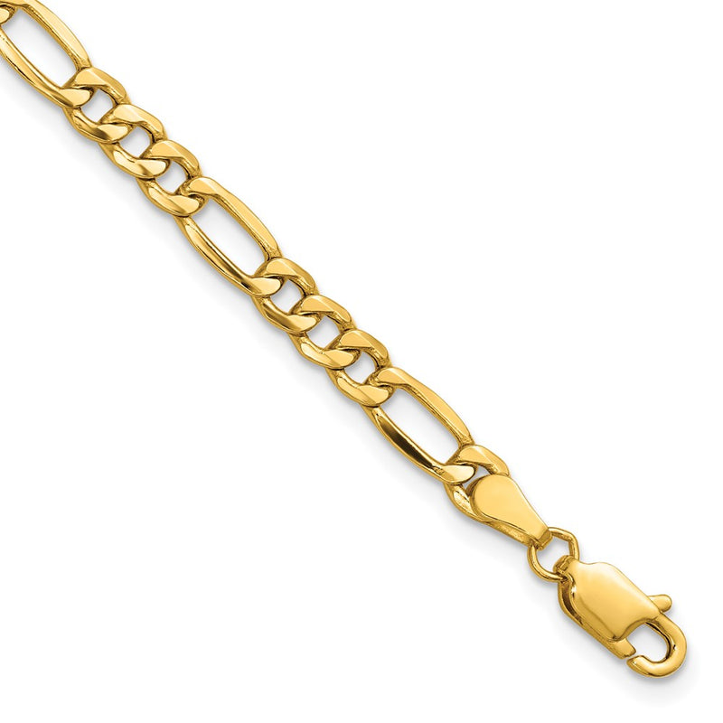 14K Yellow Gold 8 inch 4.2mm Semi-Solid Figaro with Lobster Clasp Bracelet