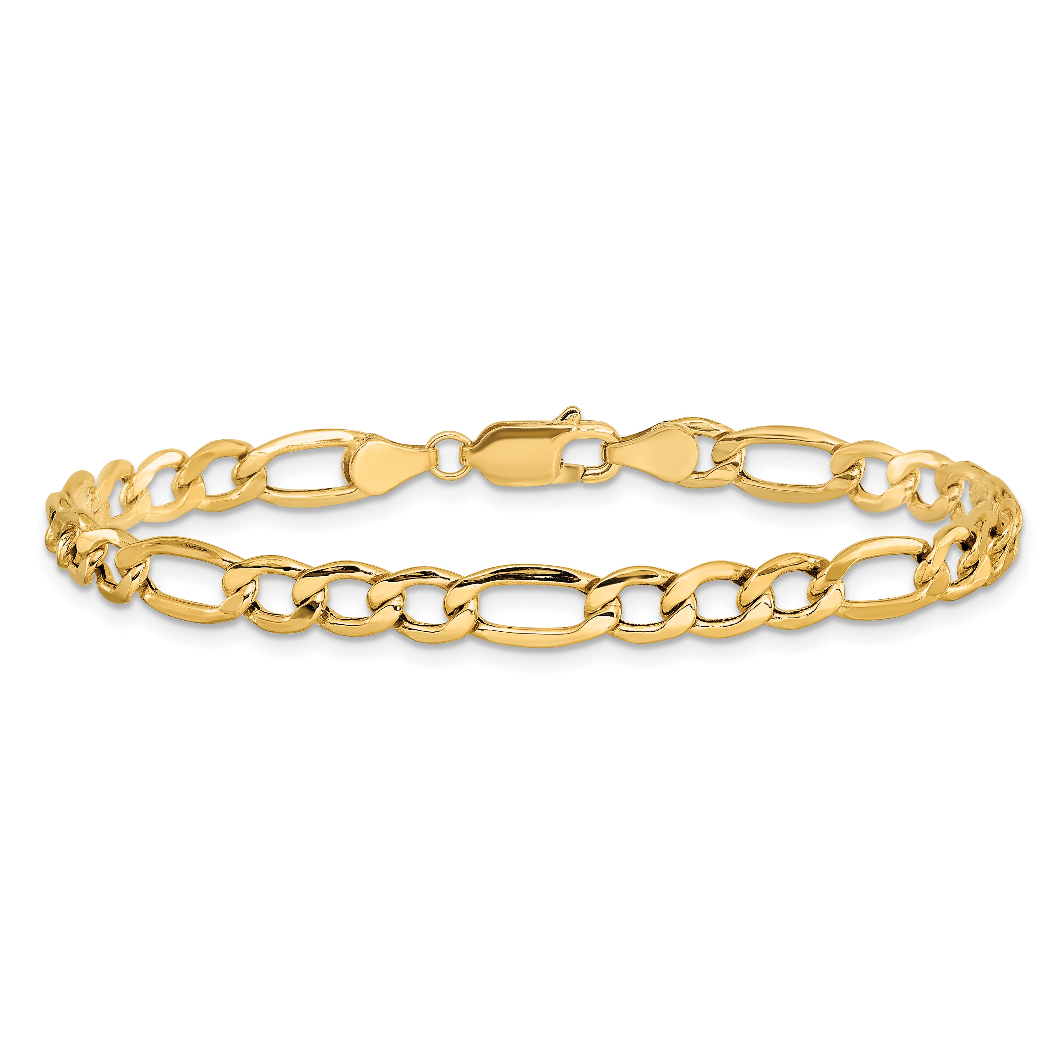 14K Yellow Gold 7 inch 5.75mm Semi-Solid Figaro with Lobster Clasp Bracelet